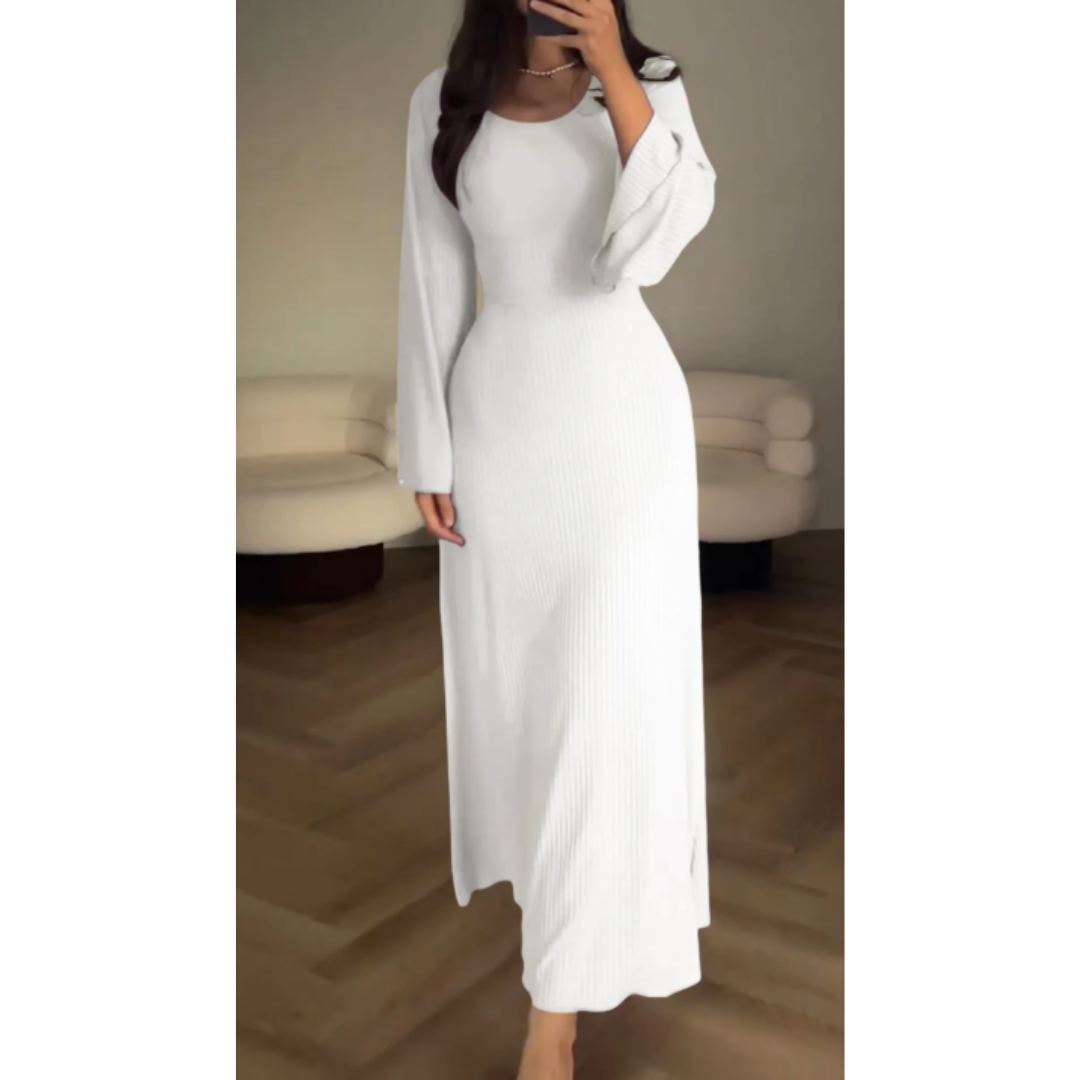 Elegant Dress for Women with Long Sleeves and Drapes | Maxi