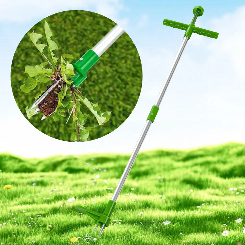 Long-handled weeding tool with pedal and claw design