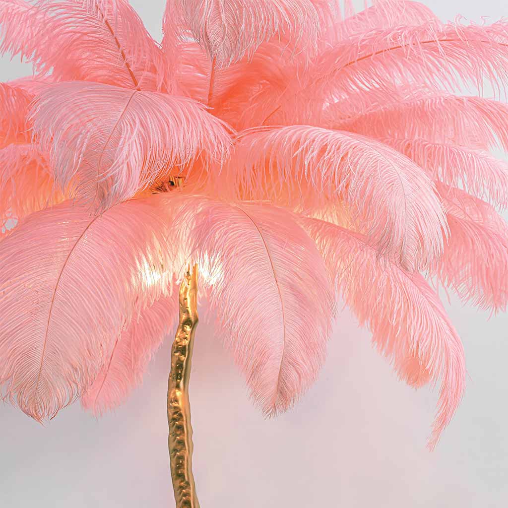 Lampe de sol en plumes d'autruche de luxe, 16 couleurs/résine