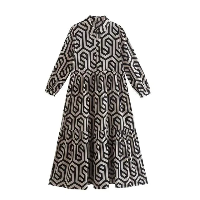 Ottilia | Robe à manches longues avec motif géométrique