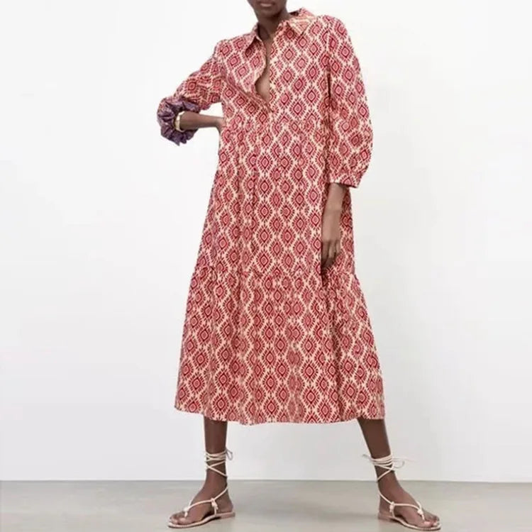 Ottilia | Robe à manches longues avec motif géométrique