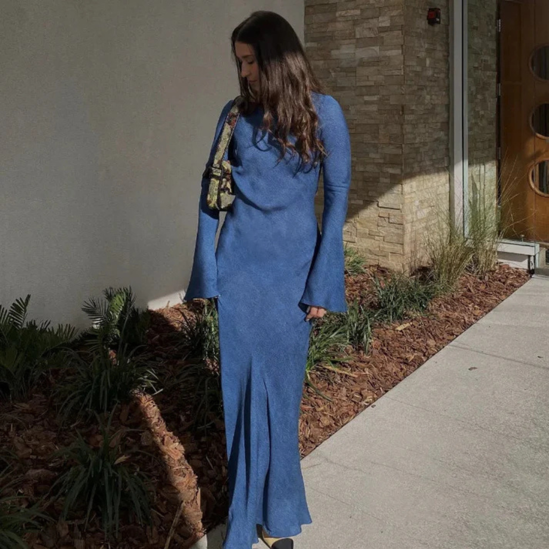 Elegant Women's Dress with Trumpet Sleeves | Maxi