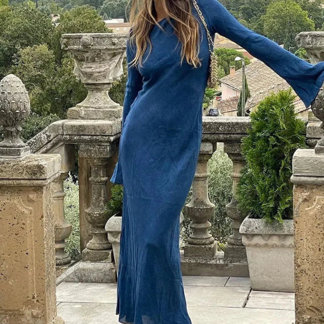 Elegant Women's Dress with Trumpet Sleeves | Maxi