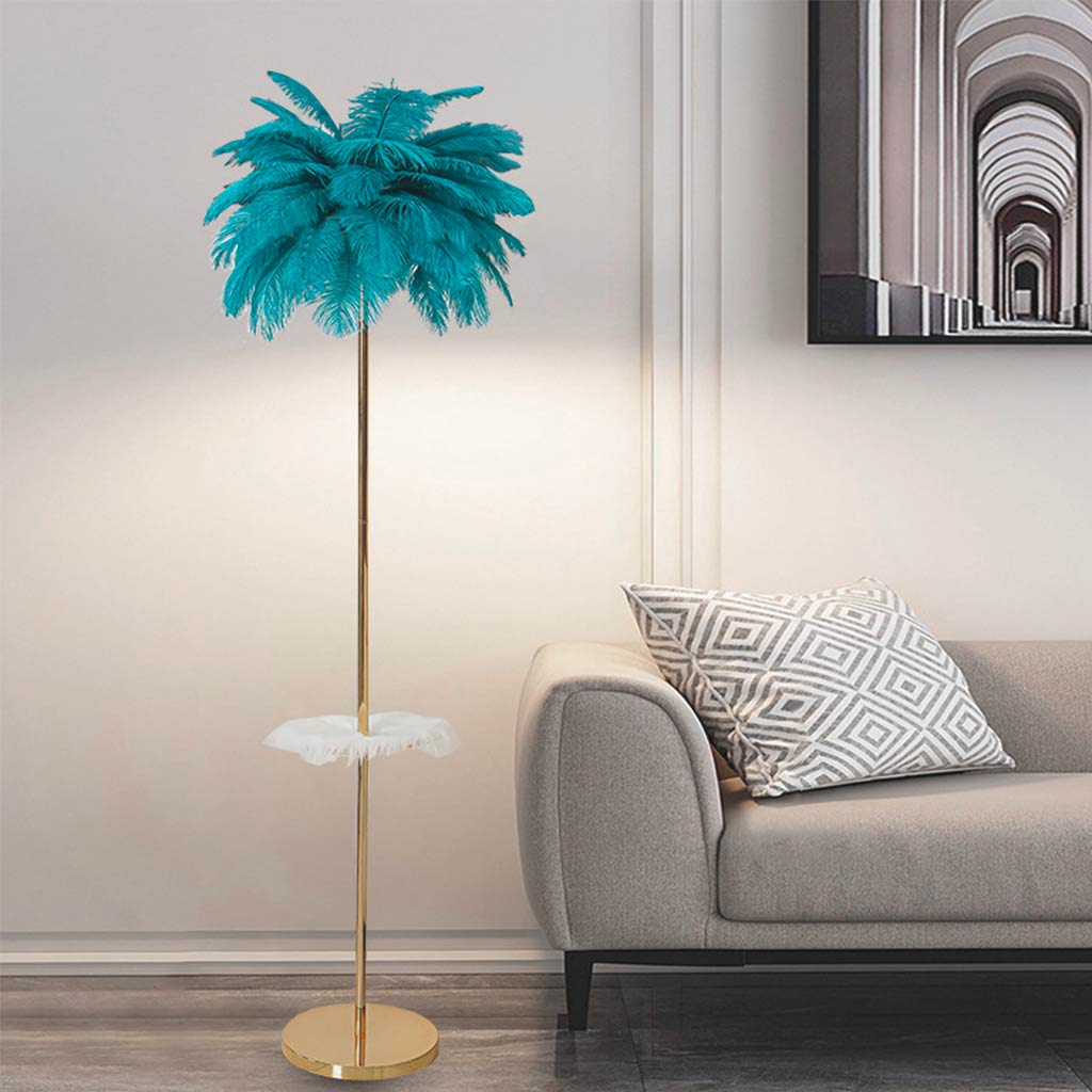 Lampe sur pied en plumes d'autruche avec plateau, scandinave, 3 couleurs