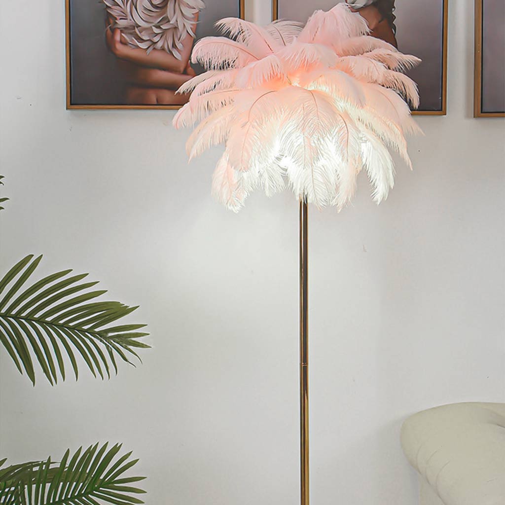 Lampe sur pied en plumes d'autruche avec plateau, scandinave, 3 couleurs