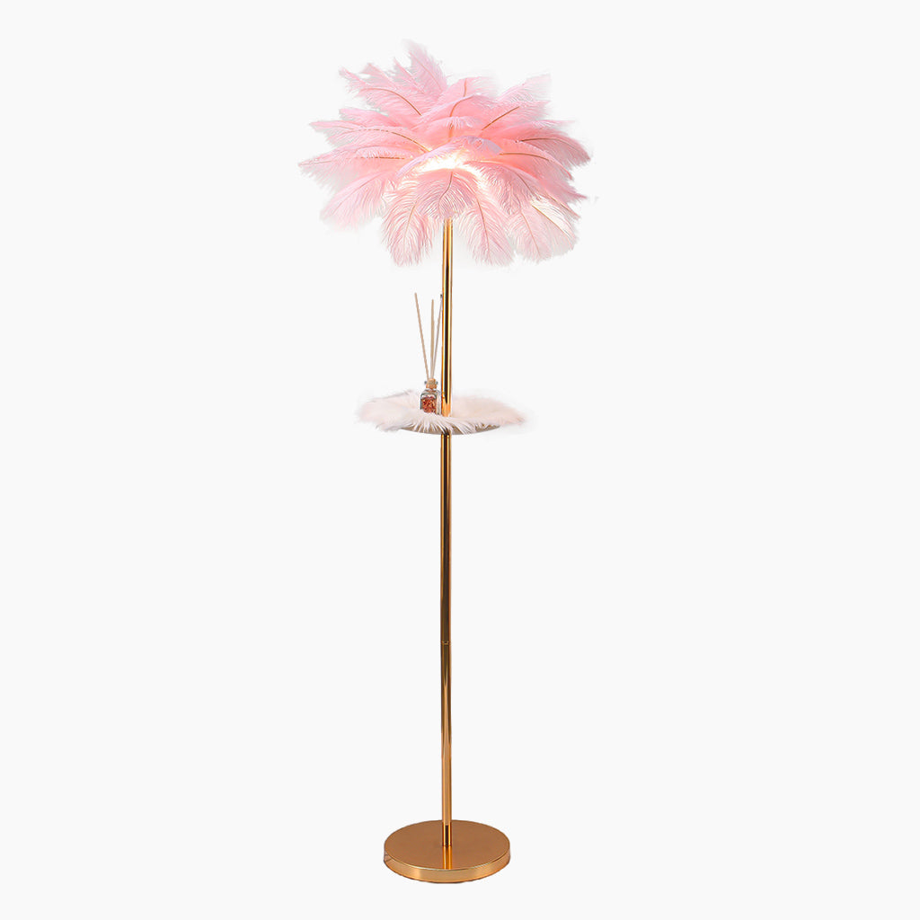 Lampe sur pied en plumes d'autruche avec plateau, scandinave, 3 couleurs