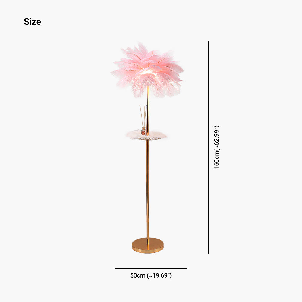 Lampe sur pied en plumes d'autruche avec plateau, scandinave, 3 couleurs