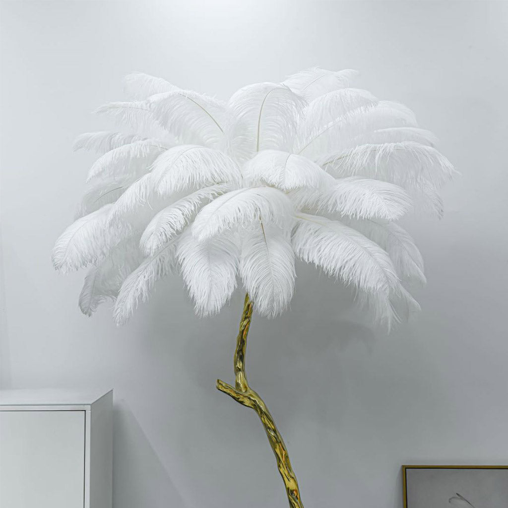 Lampe sur pied en plumes d'autruche cuivre laiton luxe 70", 4 couleurs