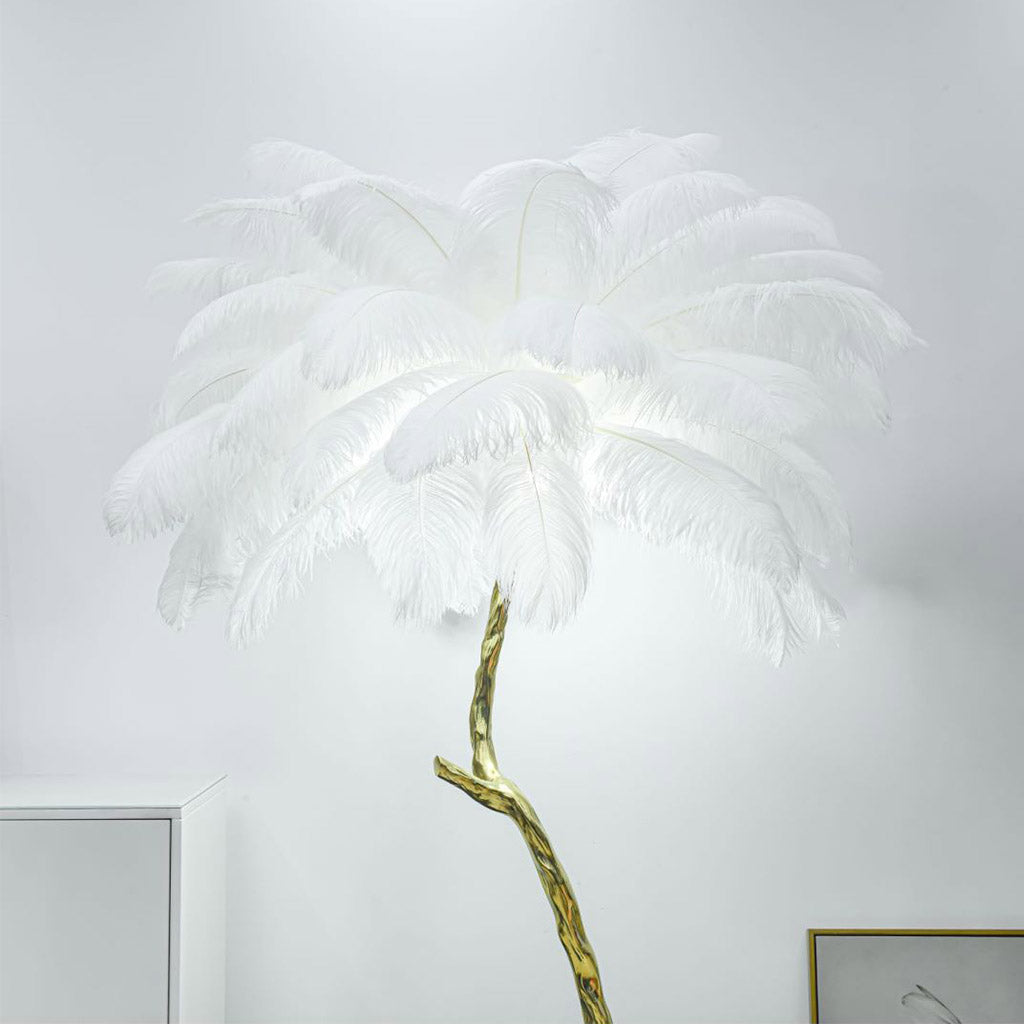 Lampe sur pied en plumes d'autruche cuivre laiton luxe 70", 4 couleurs