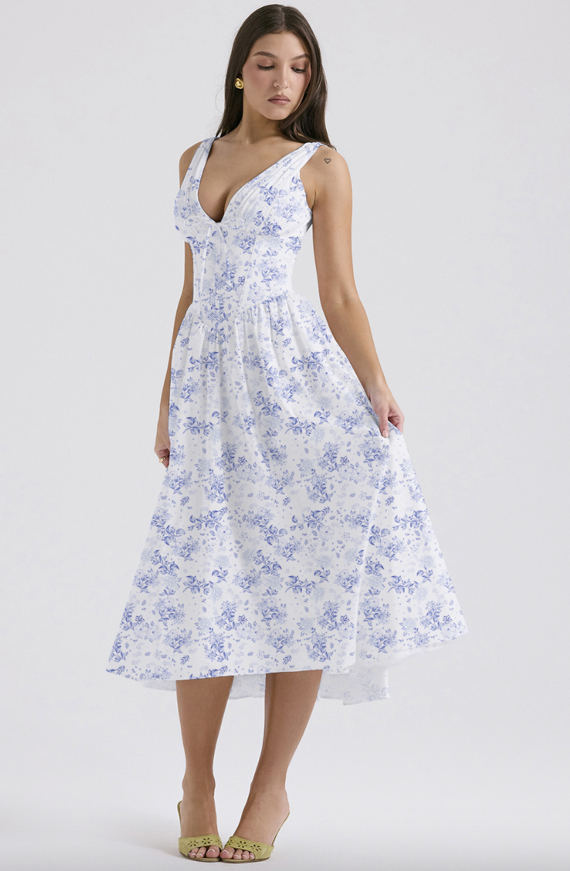 Vintage Casual Floral Wedding Dress for Women | Midi