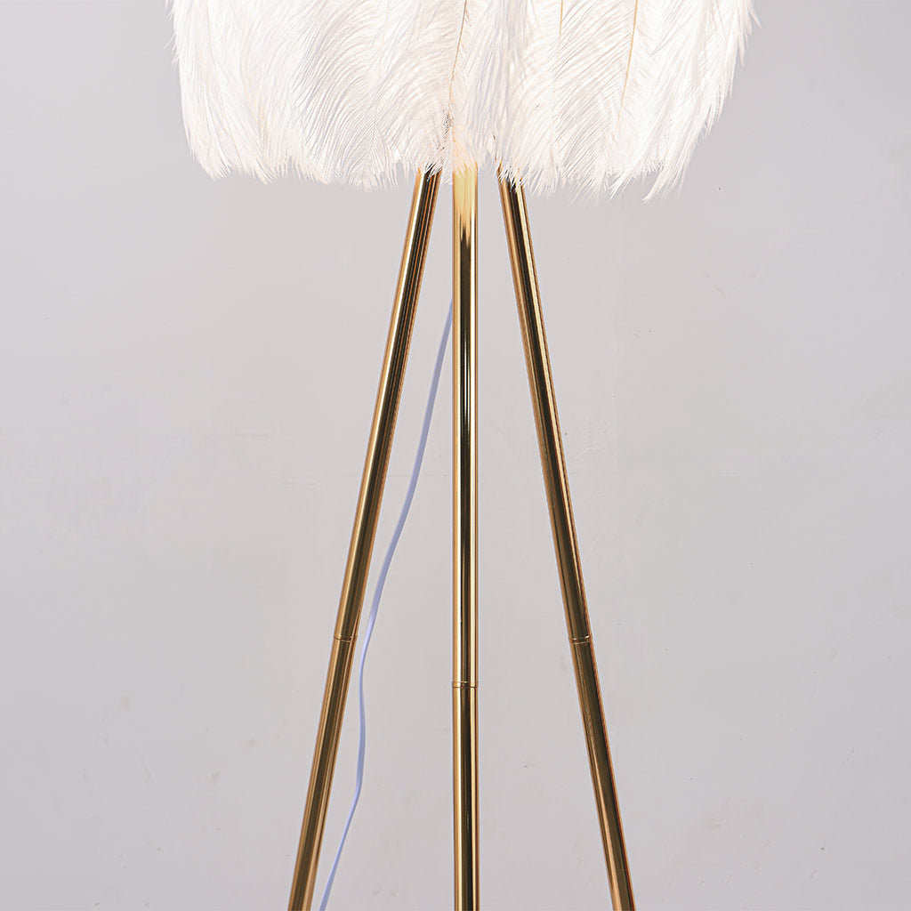 Lampe sur pied en plumes d'autruche style scandinave trépied, blanche