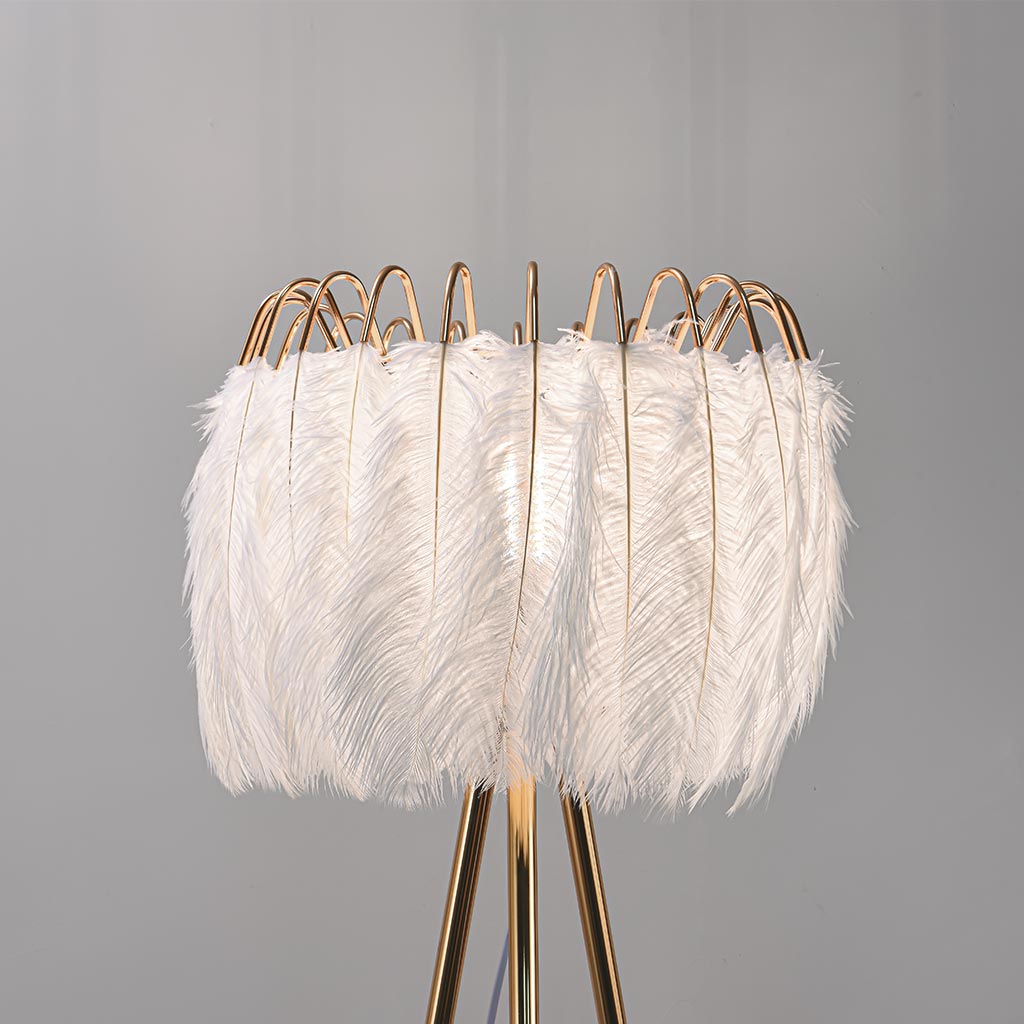 Lampe sur pied en plumes d'autruche style scandinave trépied, blanche