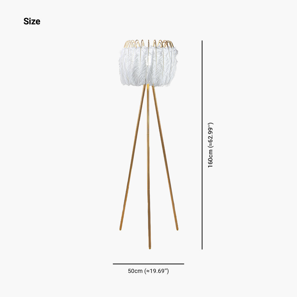 Lampe sur pied en plumes d'autruche style scandinave trépied, blanche