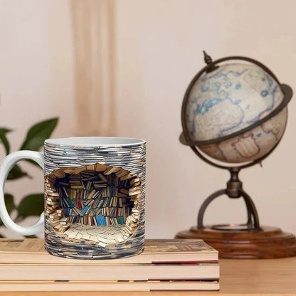 Tasse Bibliothèque 3D, Cadeau de Tasses à Café pour les Amoureux des Livres