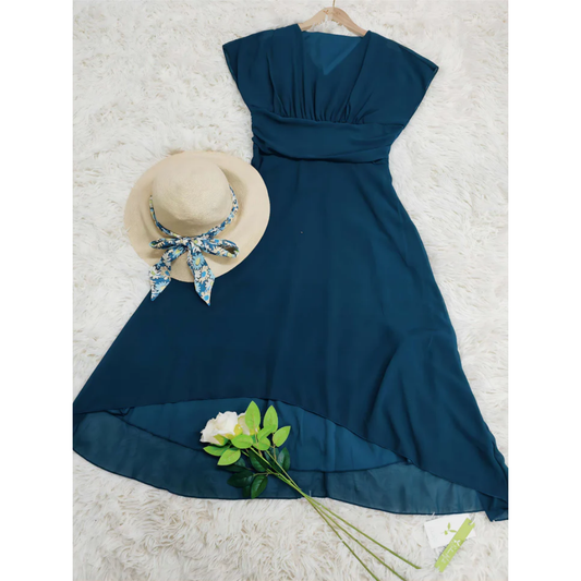 Elegant Short Sleeve V-Neck Dress for Women | Midi