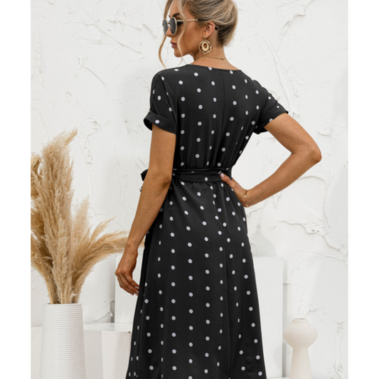 Robe à Pois Femme avec Col Rond | Midi