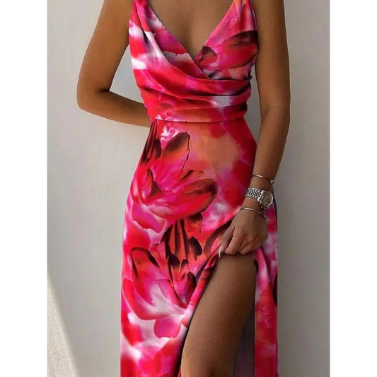 Robe Maxi Fendue à Fleurs pour Femmes