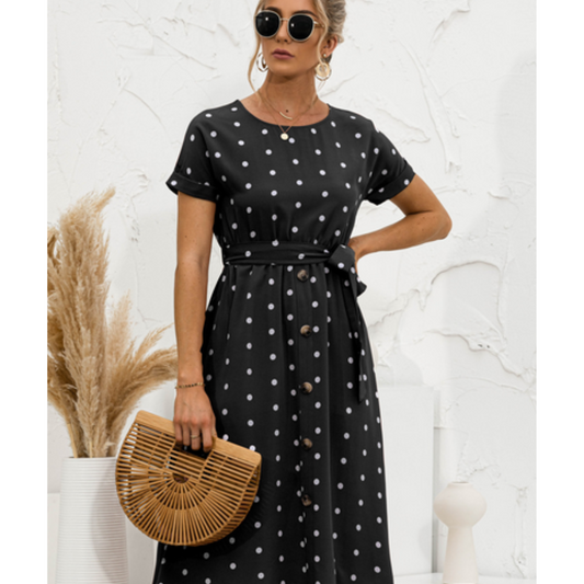 Polka Dot Round Neck Dress for Women | Midi