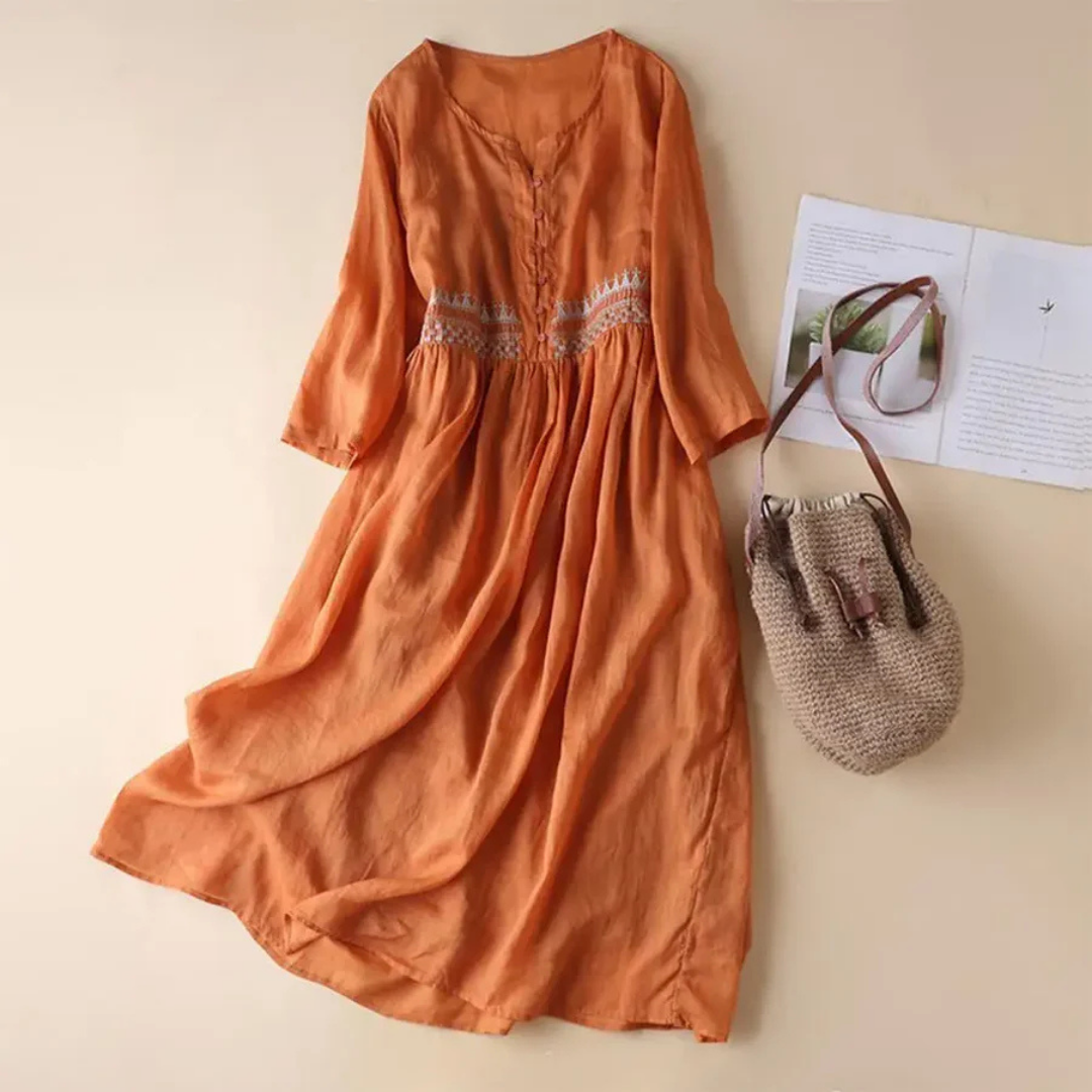 Wiktoria | Embroidered Ethnic Style Women's Midi Dress