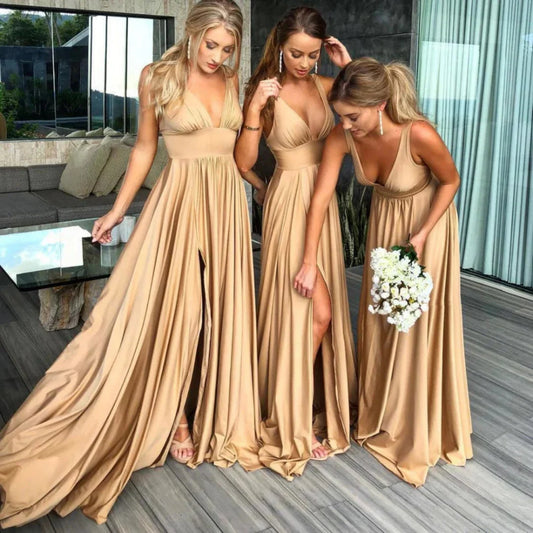 Maxi Dress with V-Neckline and Slit for Women