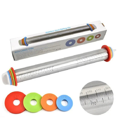 Adjustable rolling pin with rings