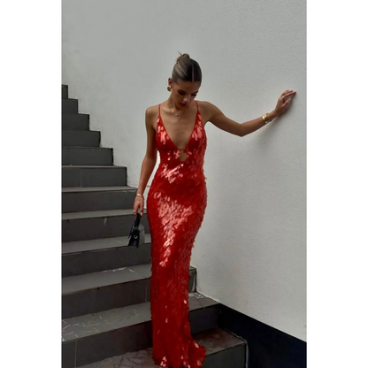 Slim Fit Sequin Evening Dress for Women | Maxi