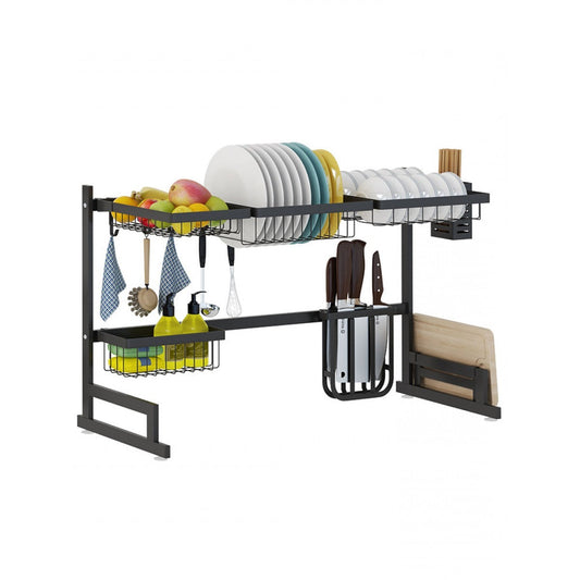 Égouttoir à vaisselle en acier inoxydable noir de 34,6" au-dessus de l'évier de cuisine, étagère de drainage pour assiettes et ustensiles