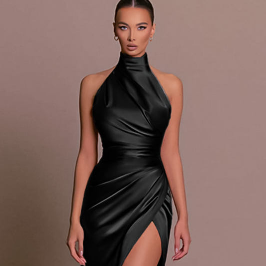 Robe Maxi à Col Halter avec Fente Haute pour Femmes