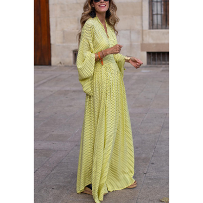 Maxi Dress with Batwing Sleeves and Geometric Pattern for Women