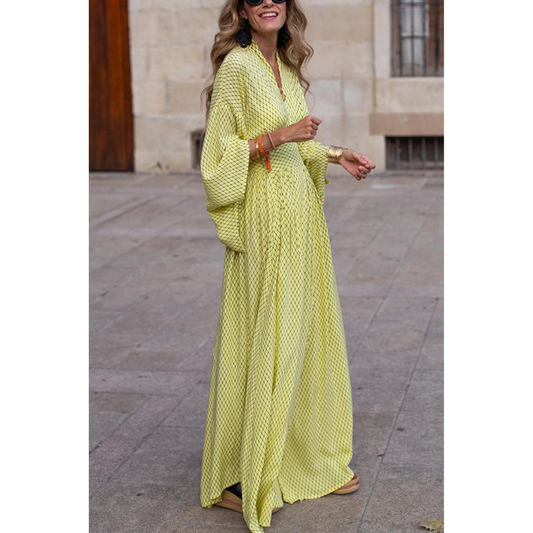 Robe Maxi à Manches Chauve-Souris à Motif Géométrique pour Femmes