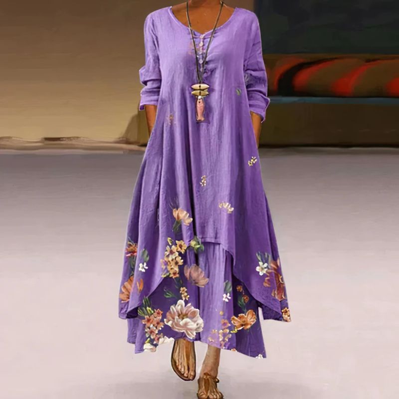 Robe Maxi à Manches Longues à Motif Floral pour Femmes