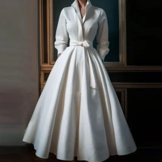 Robe longue à manches longues avec ceinture à la taille | Midi
