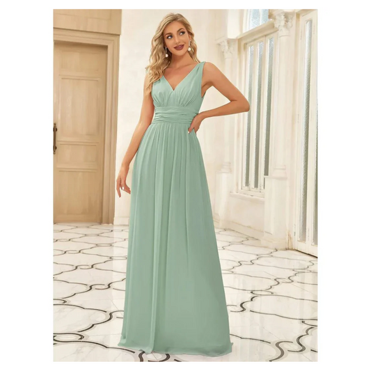Robe plissée pour femmes avec décolleté en V | Maxi