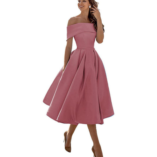 Robe Midi Plissée Sans Épaules pour Femmes