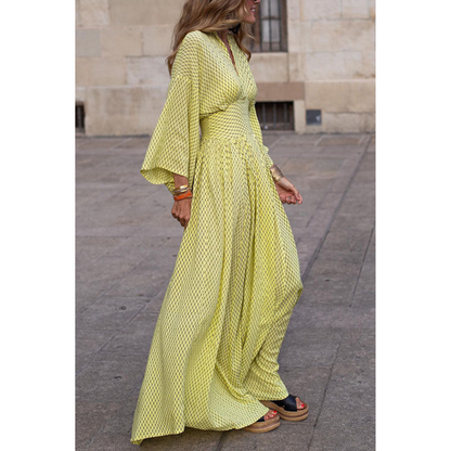 Maxi Dress with Batwing Sleeves and Geometric Pattern for Women