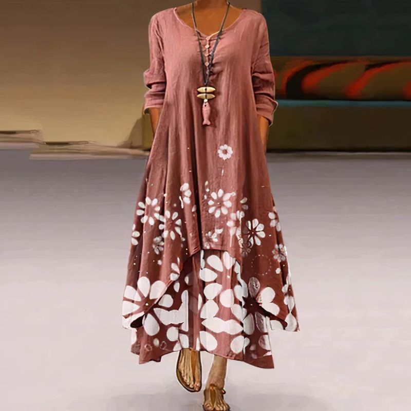 Robe Maxi à Fleurs à Manches Longues pour Femmes
