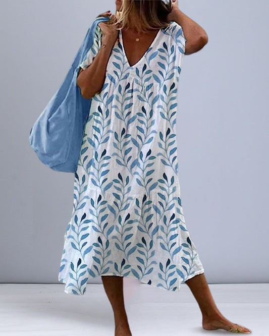 Serphine | Women's dress with V-neckline and foliage print