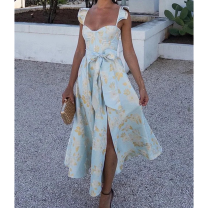 Women's Dress with High Slit and Waist Knot | Midi