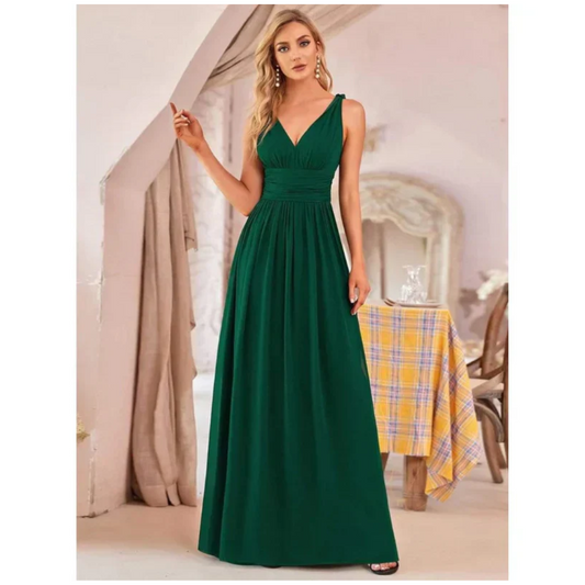 Robe plissée pour femmes avec décolleté en V | Maxi