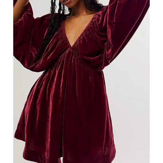 Robe d'hiver pour femmes avec décolleté en V et manches bouffantes | Mini