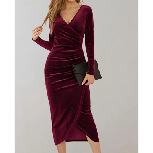 Long sleeve wrap dress for women | Midi