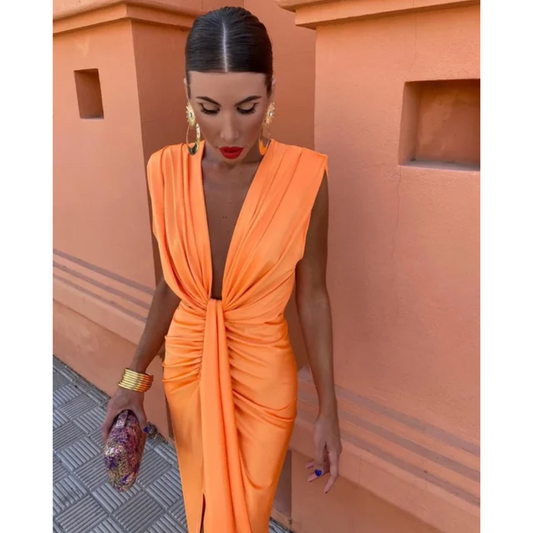 Robe Femme avec Décolleté V Profond et Volants | Midi