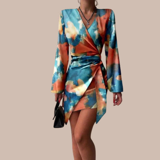 Brigitte | Robe portefeuille avec imprimé marbré abstrait