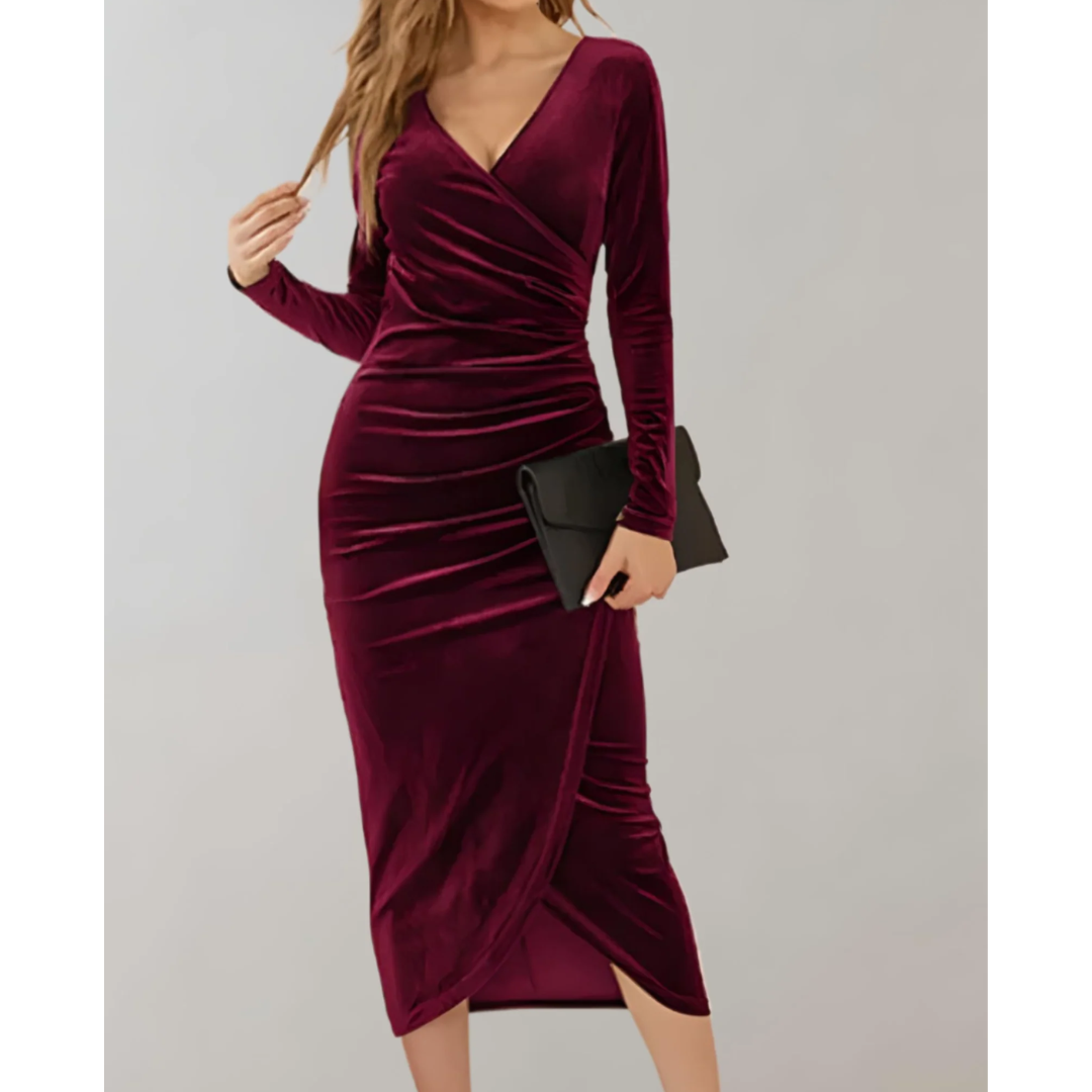Robe portefeuille à manches longues pour femmes | Midi