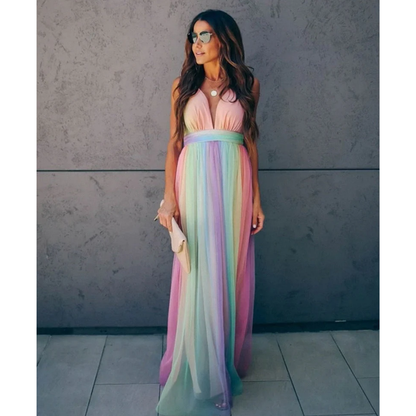 Garricki | Rainbow spaghetti strap dress for women | Multicolor