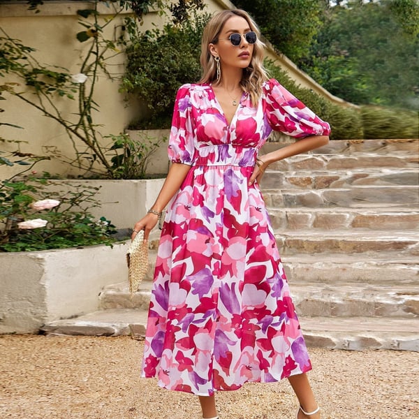 Simone | Robe élégante imprimée avec décolleté en V