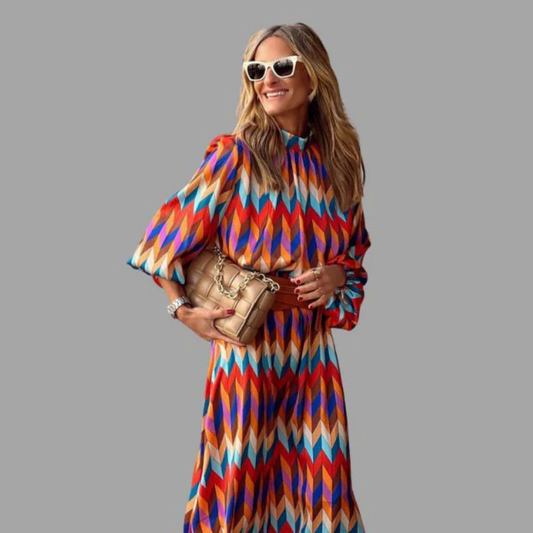 Annika | Colorful midi dress for women with chevron pattern
