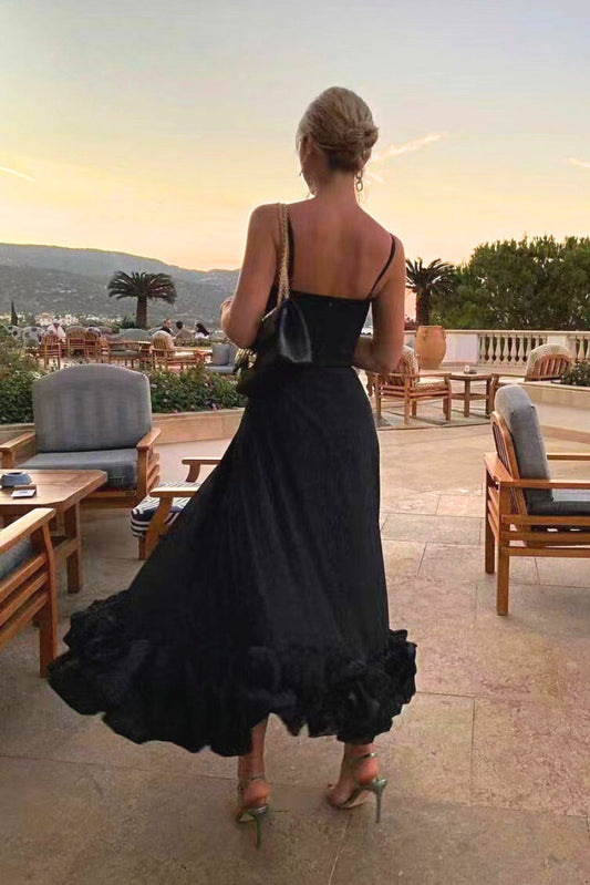 Spaghetti Strap Wedding Dress with Ruffles for Women | Maxi