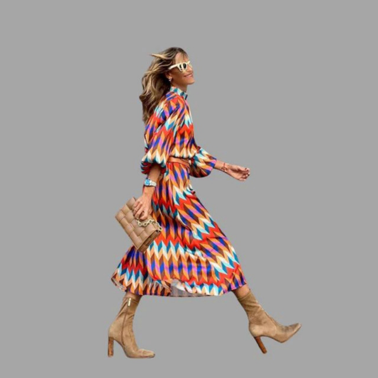 Annika | Colorful midi dress for women with chevron pattern