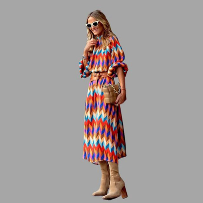 Annika | Colorful midi dress for women with chevron pattern